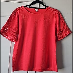 J. Crew Eyelet Sleeves Cotton Tee Tops Blouse
